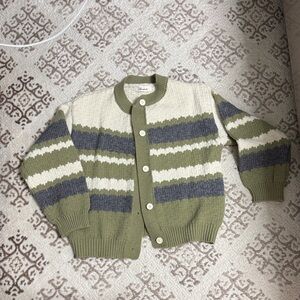 Trendy boutique Olive Green and Cream Striped Knit Cardigan